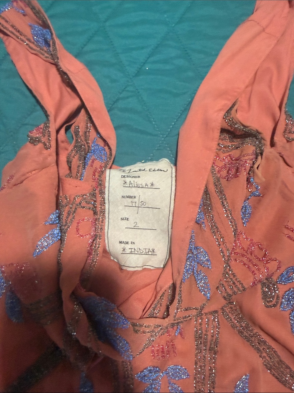 Free People Coral Maxi Dress with Blue Embroidery - Picture 2 of 4
